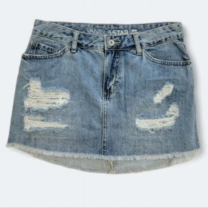 Vanilla Star Distressed Fringe High Low Hem Denim Mini Jeans Skirt Size 5
